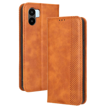 For Xiaomi Redmi A1 Magnetic Buckle Retro Texture Leather Phone Case(Brown) - Xiaomi Cases by buy2fix | Online Shopping UK | buy2fix