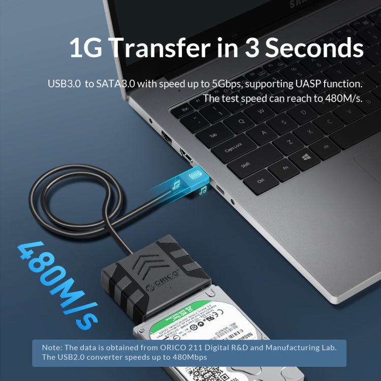 ORICO UTS1 Type-C / USB-C USB 3.0 2.5-inch SATA HDD Adapter with 12V 2A Power Adapter, Cable Length:1m(EU Plug) - USB to IDE / SATA by ORICO | Online Shopping UK | buy2fix