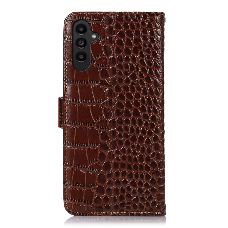 For Samsung Galaxy A14 5G Crocodile Top Layer Cowhide Leather Phone Case(Brown) - Galaxy Phone Cases by buy2fix | Online Shopping UK | buy2fix