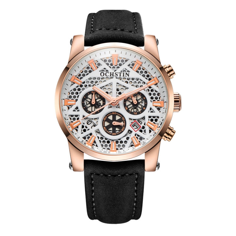 Ochstin 5052B Multifunctional Business Waterproof Leather Strap Quartz Watch(Rose Gold+Black) - Leather Strap Watches by OCHSTIN | Online Shopping UK | buy2fix