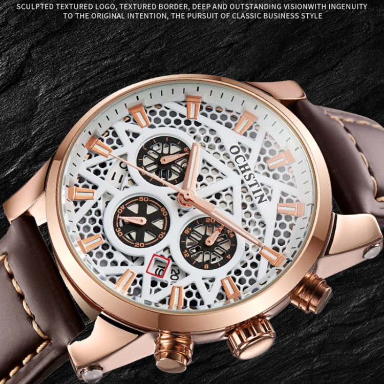 Ochstin 5052B Multifunctional Business Waterproof Leather Strap Quartz Watch(Rose Gold+Black) - Leather Strap Watches by OCHSTIN | Online Shopping UK | buy2fix