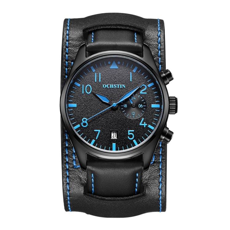 Ochstin 7228 Multifunctional Business Leather Wrist Wrist Waterproof Quartz Watch(Black+Blue) - Leather Strap Watches by OCHSTIN | Online Shopping UK | buy2fix