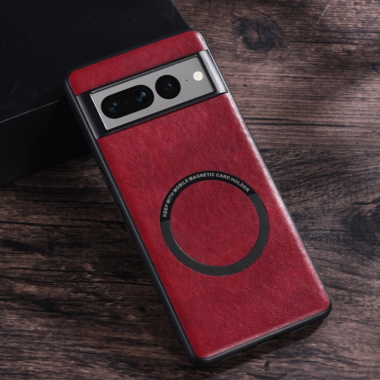 For Google Pixel 7 Pro Magsafe Magnetic Ring Leather Texture Phone Case(Red) - Google Cases by buy2fix | Online Shopping UK | buy2fix