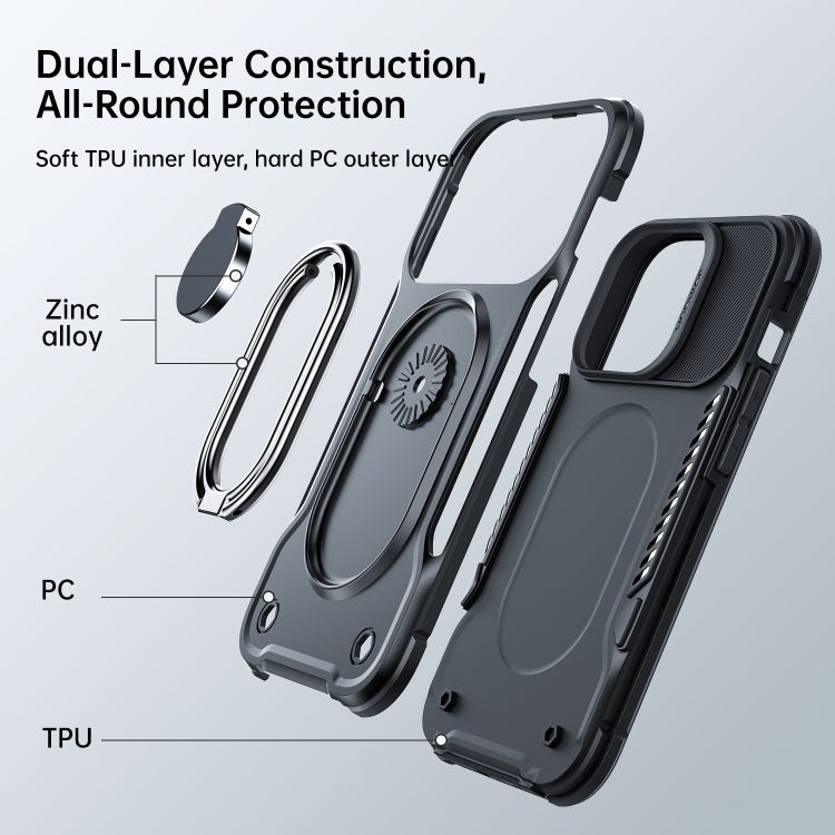 For iPhone 14 Plus JOYROOM PC + TPU Dual-layer Shockproof Phone Case with Rotating Holder(Black) - iPhone 14 Plus Cases by JOYROOM | Online Shopping UK | buy2fix
