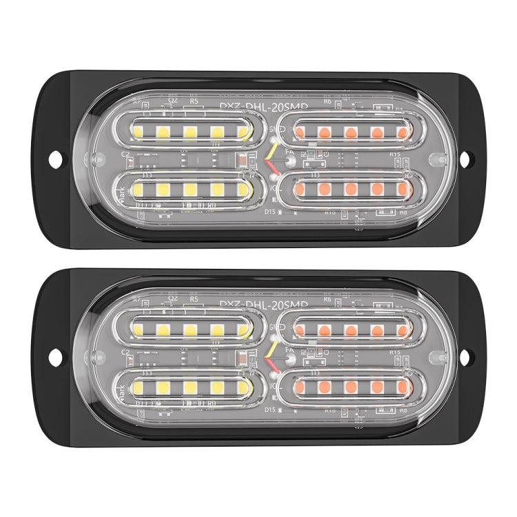 2pcs DC12-24V 3.2W Car 20LED Ultra-thin Strobe Light(White + Yellow Light) - In Car by buy2fix | Online Shopping UK | buy2fix