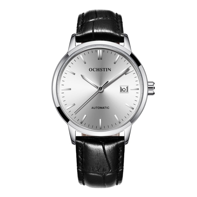 OCHSTIN 62025C Master Series Date  Mechanical Men Watch(Silver-Black) - Leather Strap Watches by OCHSTIN | Online Shopping UK | buy2fix