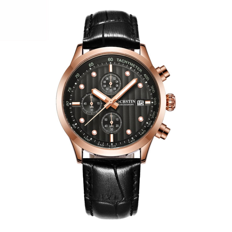 Ochstin 6042B Multifunctional Business Leather Waterproof Luminous Quartz Men Watch(Rose Gold+Black) - Leather Strap Watches by OCHSTIN | Online Shopping UK | buy2fix