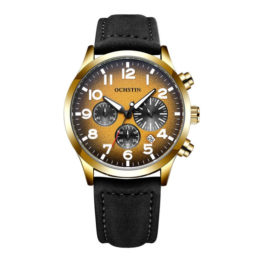 Ochstin 6042C Fashion Leather Waterproof Luminous Quartz Men Watch(Gradient Gold Black) - Leather Strap Watches by OCHSTIN | Online Shopping UK | buy2fix