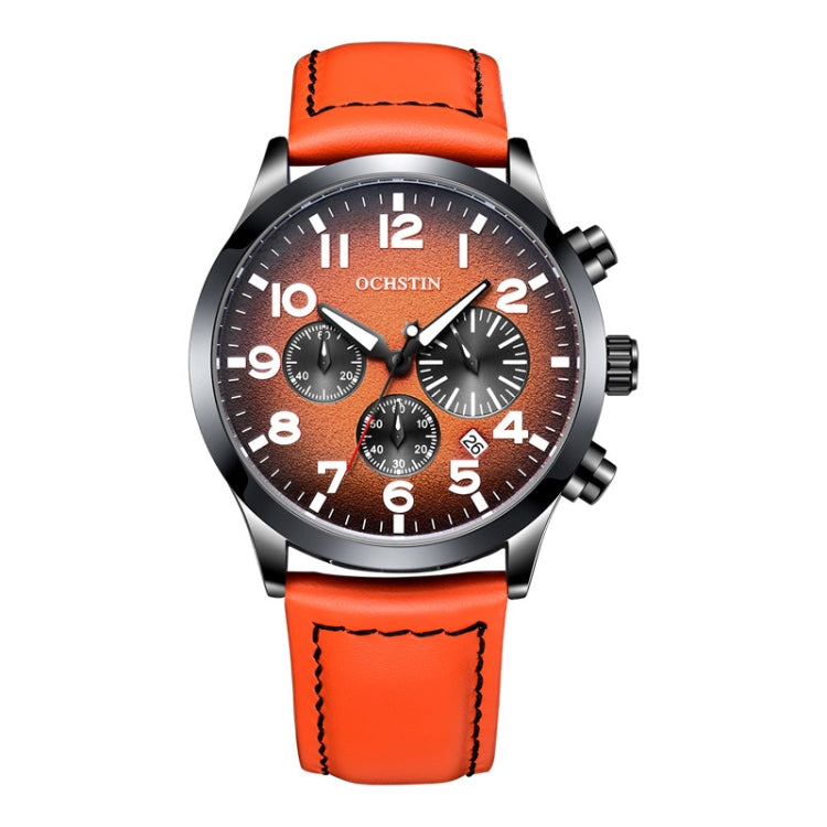 Ochstin 6042C Fashion Leather Waterproof Luminous Quartz Men Watch(Gradient Black Orange) - Leather Strap Watches by OCHSTIN | Online Shopping UK | buy2fix