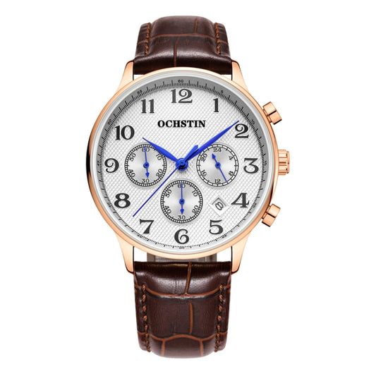 Ochstin 6050E Multifunctional Quartz Men Leather Watch(Rose Gold+Coffee) - Leather Strap Watches by OCHSTIN | Online Shopping UK | buy2fix