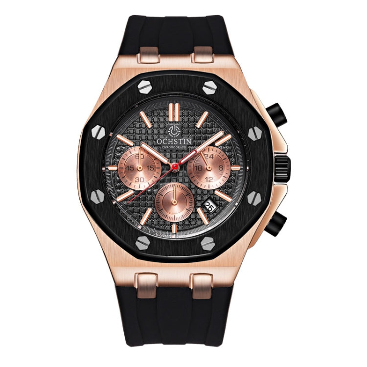 OCHSTIN 6100E Multifunctional Quartz Waterproof TPU Strap Men Watch(Rose Gold+Black) - Silicone Strap Watches by OCHSTIN | Online Shopping UK | buy2fix