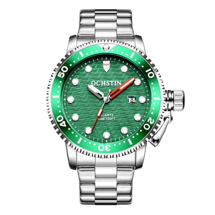 OCHSTIN 7003A Multifunctional Quartz Waterproof Luminous Steel Strap Men Watch(Silver+Green) - Metal Strap Watches by OCHSTIN | Online Shopping UK | buy2fix