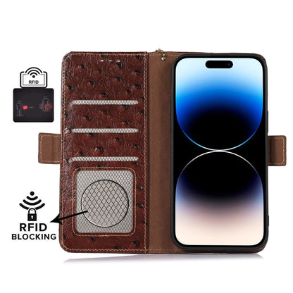 For Samsung Galaxy A04e Ostrich Pattern Genuine Leather RFID Phone Case(Coffee) - Galaxy Phone Cases by buy2fix | Online Shopping UK | buy2fix