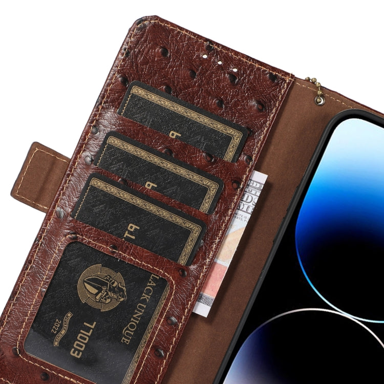 For Samsung Galaxy A04e Ostrich Pattern Genuine Leather RFID Phone Case(Coffee) - Galaxy Phone Cases by buy2fix | Online Shopping UK | buy2fix