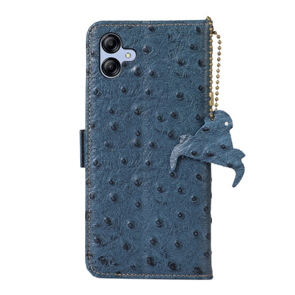 For Samsung Galaxy A04e Ostrich Pattern Genuine Leather RFID Phone Case(Blue) - Galaxy Phone Cases by buy2fix | Online Shopping UK | buy2fix