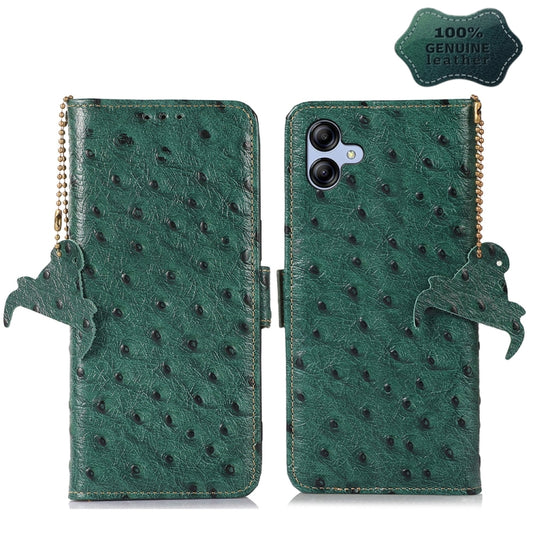 For Samsung Galaxy A04e Ostrich Pattern Genuine Leather RFID Phone Case(Green) - Galaxy Phone Cases by buy2fix | Online Shopping UK | buy2fix