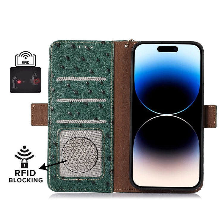 For Samsung Galaxy A04e Ostrich Pattern Genuine Leather RFID Phone Case(Green) - Galaxy Phone Cases by buy2fix | Online Shopping UK | buy2fix