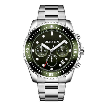 OCHSTIN 7019C Multifunctional Quartz Waterproof Luminous Steel Strap Men Watch(Dark Green+Silver) - Metal Strap Watches by OCHSTIN | Online Shopping UK | buy2fix