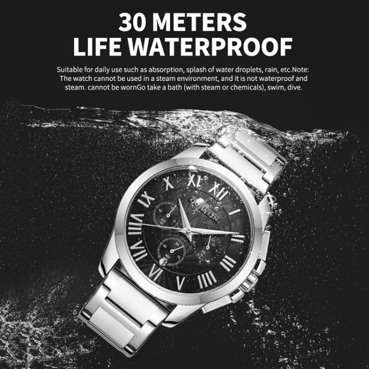 OCHSTIN 7242 Multifunctional Quartz Waterproof Steel Strap Men Watch(Silver Black) - Metal Strap Watches by OCHSTIN | Online Shopping UK | buy2fix