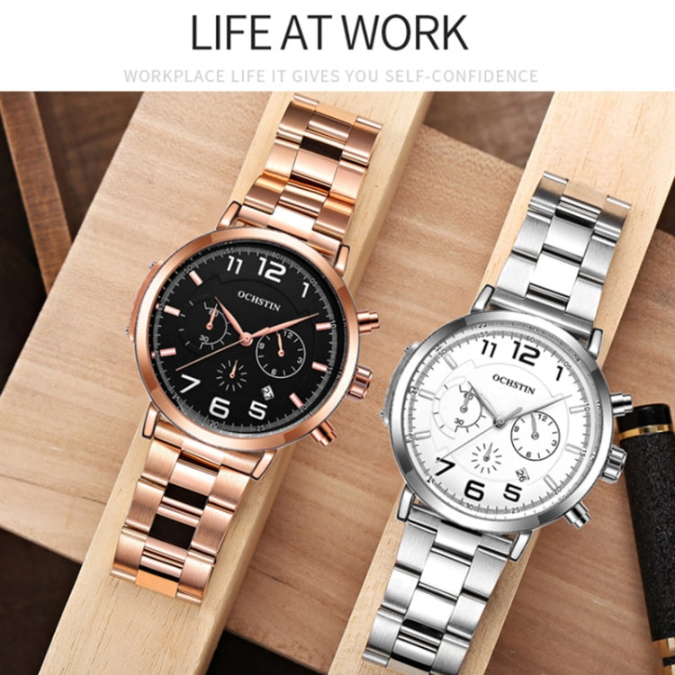 OCHSTIN 7243 Men Fashion Steel Strap Multifunctional Quartz Watch(Rose Gold White) - Metal Strap Watches by OCHSTIN | Online Shopping UK | buy2fix