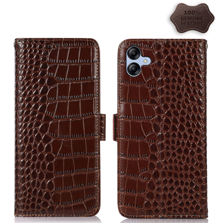 For Samsung Galaxy A04e Crocodile Top Layer Cowhide Leather Phone Case(Brown) - Galaxy Phone Cases by buy2fix | Online Shopping UK | buy2fix