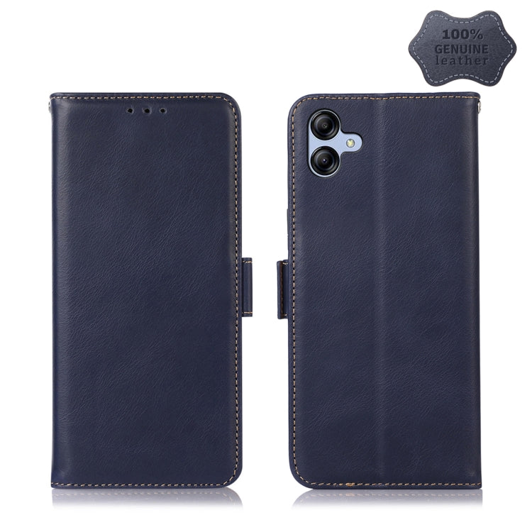 For Samsung Galaxy A04e Crazy Horse Top Layer Cowhide Leather Phone Case(Blue) - Galaxy Phone Cases by buy2fix | Online Shopping UK | buy2fix