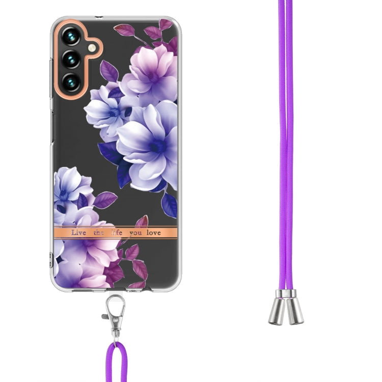 For Samsung Galaxy A14 5G Flowers and Plants Series IMD TPU Phone Case with Lanyard(Purple Begonia) - Galaxy Phone Cases by buy2fix | Online Shopping UK | buy2fix