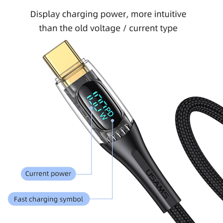 USAMS Type-C to Type-C PD100W Aluminum Alloy Transparent Digital Display Fast Charge Data Cable, Cable Length:2m(Black) -  by USAMS | Online Shopping UK | buy2fix