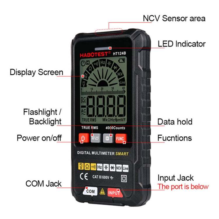 HABOTEST HT124B+ Mini Digital Display High-precision Multimeter - Digital Multimeter by HABOTEST | Online Shopping UK | buy2fix