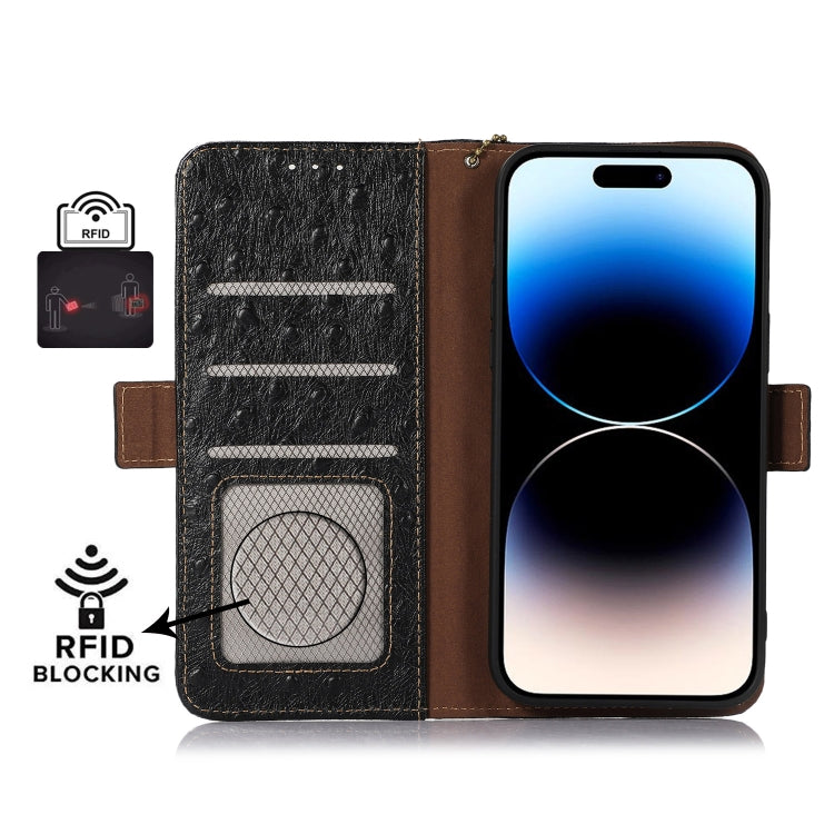 For OnePlus 11 5G Ostrich Pattern Genuine Leather RFID Phone Case(Black) - OnePlus Cases by buy2fix | Online Shopping UK | buy2fix