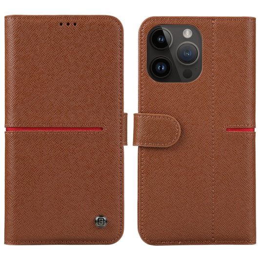For iPhone 14 Pro GEBEI Top-grain Horizontal Flip Leather Phone Case(Brown) - iPhone 14 Pro Cases by GEBEI | Online Shopping UK | buy2fix