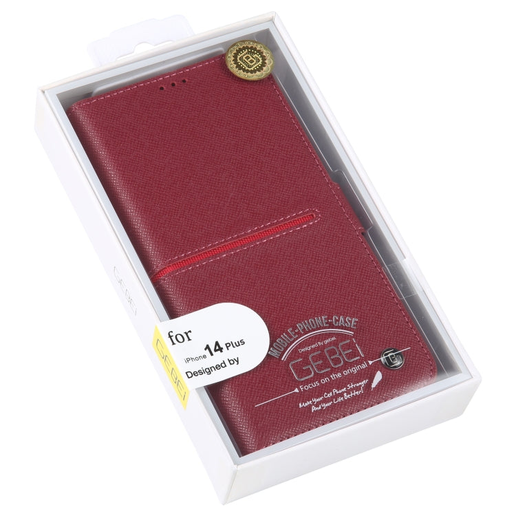 For iPhone 14 Plus GEBEI Top-grain Horizontal Flip Leather Phone Case(Wine Red) - iPhone 14 Plus Cases by GEBEI | Online Shopping UK | buy2fix