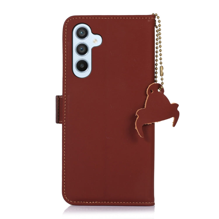 For Samsung Galaxy A24 4G Genuine Leather Magnetic RFID Leather Phone Case(Coffee) - Galaxy Phone Cases by buy2fix | Online Shopping UK | buy2fix