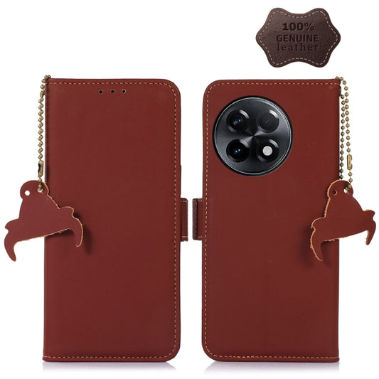 For OnePlus Ace 2 5G / 11R 5G Genuine Leather Magnetic RFID Leather Phone Case(Coffee) - OnePlus Cases by buy2fix | Online Shopping UK | buy2fix