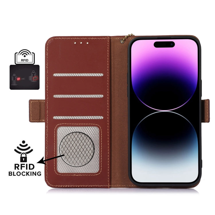 For Honor X9a 4G Genuine Leather Magnetic RFID Leather Phone Case(Coffee) - Honor Cases by buy2fix | Online Shopping UK | buy2fix