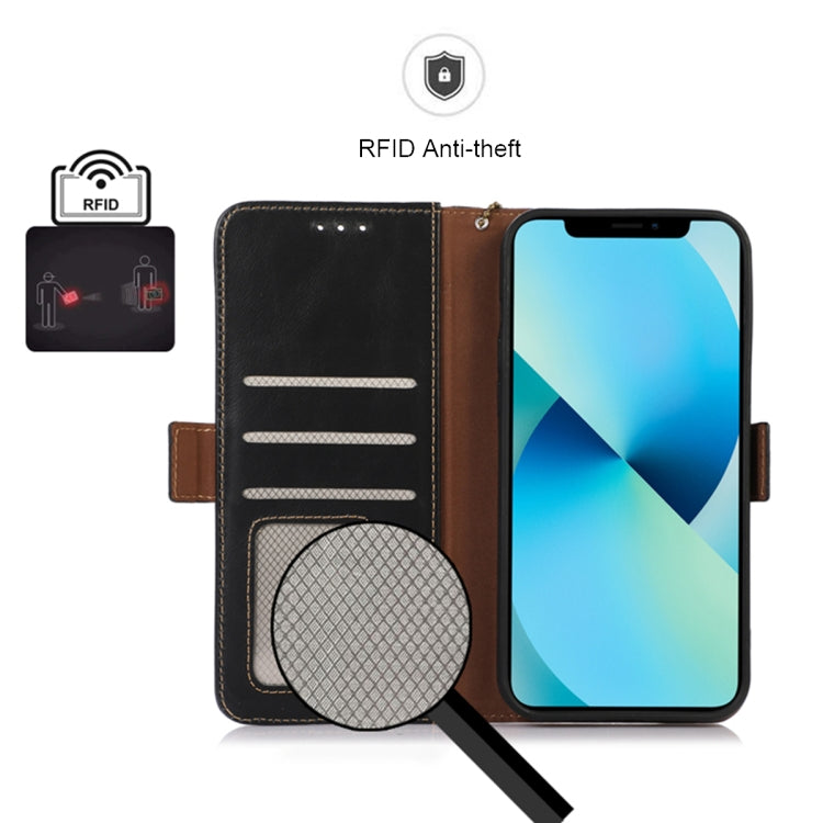 For Samsung Galaxy A24 4G Magnetic Crazy Horse Texture Genuine Leather RFID Phone Case(Black) - Galaxy Phone Cases by buy2fix | Online Shopping UK | buy2fix