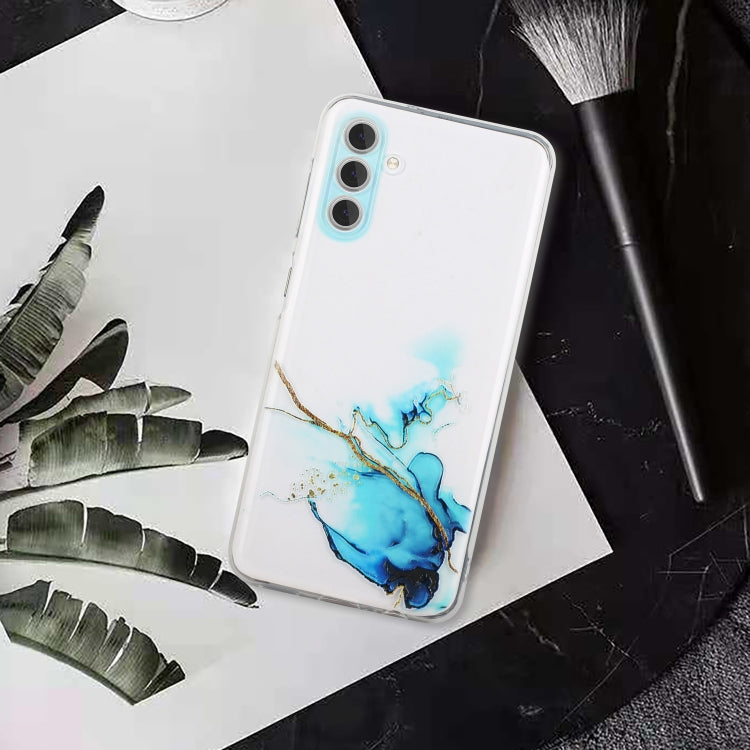 For Samsung Galaxy A14 5G / 4G Hollow Marble Pattern TPU Precise Hole Phone Case(Blue) - Galaxy Phone Cases by buy2fix | Online Shopping UK | buy2fix