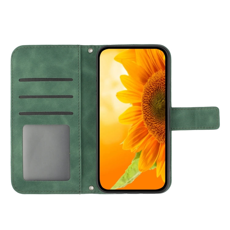 For Honor X9a 5G / Magic5 Lite Skin Feel Sun Flower Embossed Flip Leather Phone Case with Lanyard(Green) - Honor Cases by buy2fix | Online Shopping UK | buy2fix