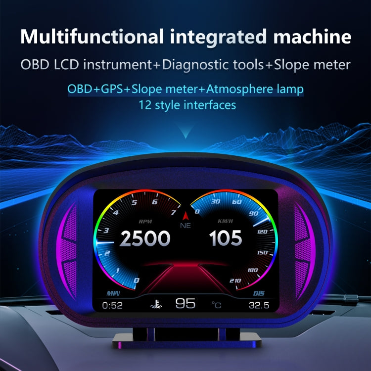 P2 3 inch Multi-function HD OBD LCD Instrument GPS Car Speed Slope Meter HUD Head-up Display - In Car by buy2fix | Online Shopping UK | buy2fix