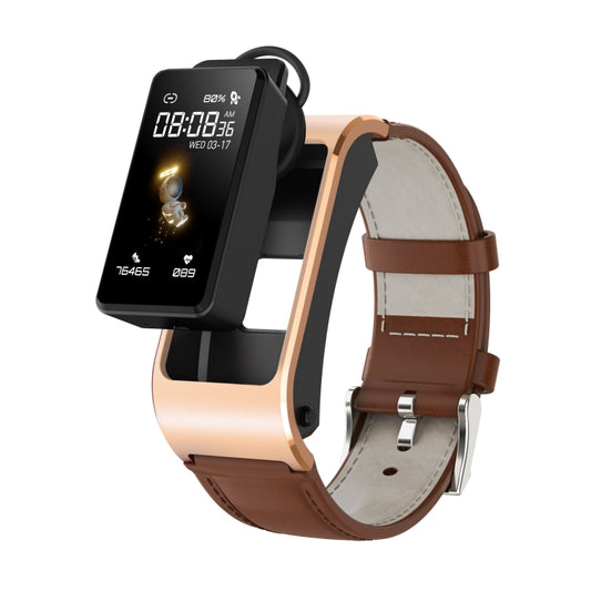H21 1.14 inch Leather Band Earphone Detachable Smart Watch Support Temperature Measurement / Bluetooth Call / Voice Control(Gold) - Smart Wear by buy2fix | Online Shopping UK | buy2fix