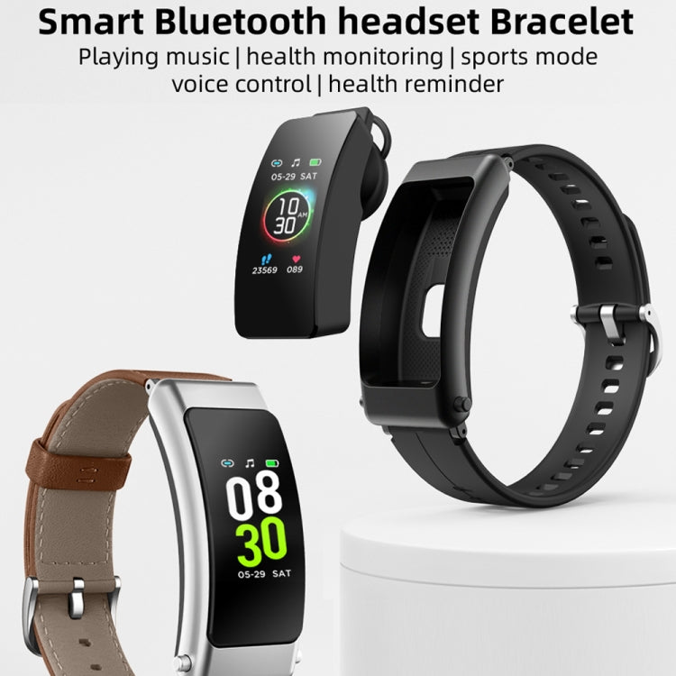 K30 0.96 inch Leather Band Earphone Detachable Life Waterproof Smart Watch Support Bluetooth Call(Black) - Smart Wear by buy2fix | Online Shopping UK | buy2fix