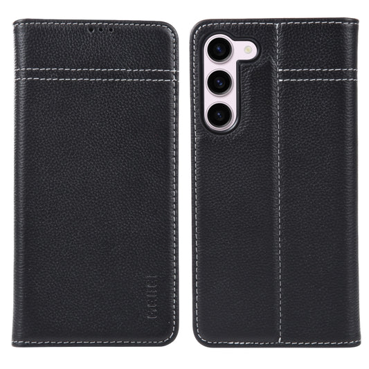 For Samsung Galaxy S23+ 5G GEBEI Top-grain Horizontal Flip Leather Phone Case(Black) - Galaxy S23+ 5G Cases by GEBEI | Online Shopping UK | buy2fix