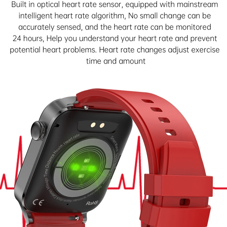 T50 1.85 inch Silicone Band IP67 Waterproof Smart Watch Supports Voice Assistant / Health Monitoring(Red) - Smart Wear by buy2fix | Online Shopping UK | buy2fix