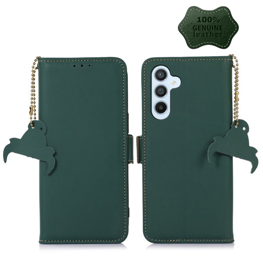 For Samsung Galaxy M14 5G Genuine Leather Magnetic RFID Leather Phone Case(Green) - Galaxy Phone Cases by buy2fix | Online Shopping UK | buy2fix