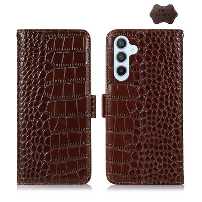 For Samsung Galaxy M14 5G Crocodile Top Layer Cowhide Leather Phone Case(Brown) - Galaxy Phone Cases by buy2fix | Online Shopping UK | buy2fix