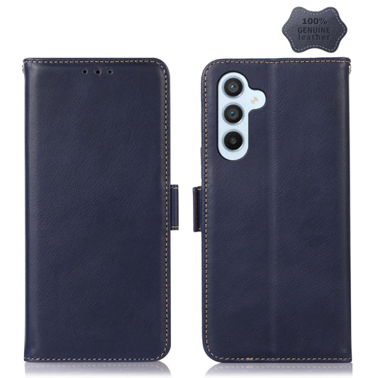 For Samsung Galaxy M14 5G Crazy Horse Top Layer Cowhide Leather Phone Case(Blue) - Galaxy Phone Cases by buy2fix | Online Shopping UK | buy2fix