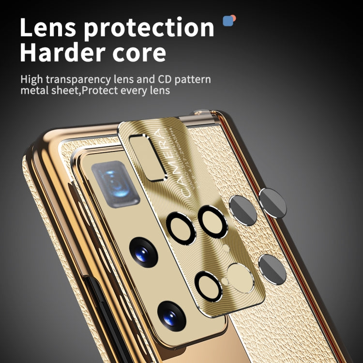 For Huawei Mate X2 Litchi Pattern Magnetic Shell Film Integrated Shockproof Phone Case(Gold) - Huawei Cases by buy2fix | Online Shopping UK | buy2fix