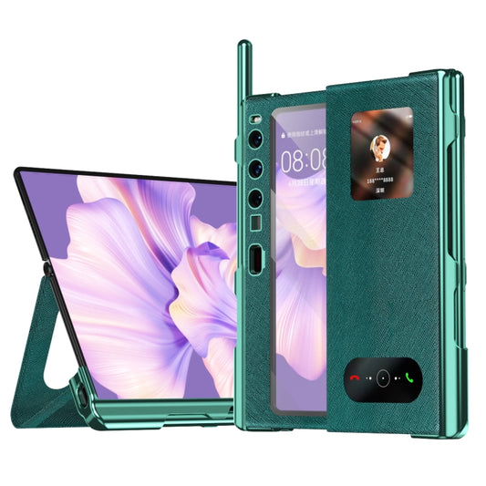 For Huawei Mate Xs 2 integrated Cross Pattern Electroplating All-inclusive Phone Case with Stand(Green) - Huawei Cases by buy2fix | Online Shopping UK | buy2fix