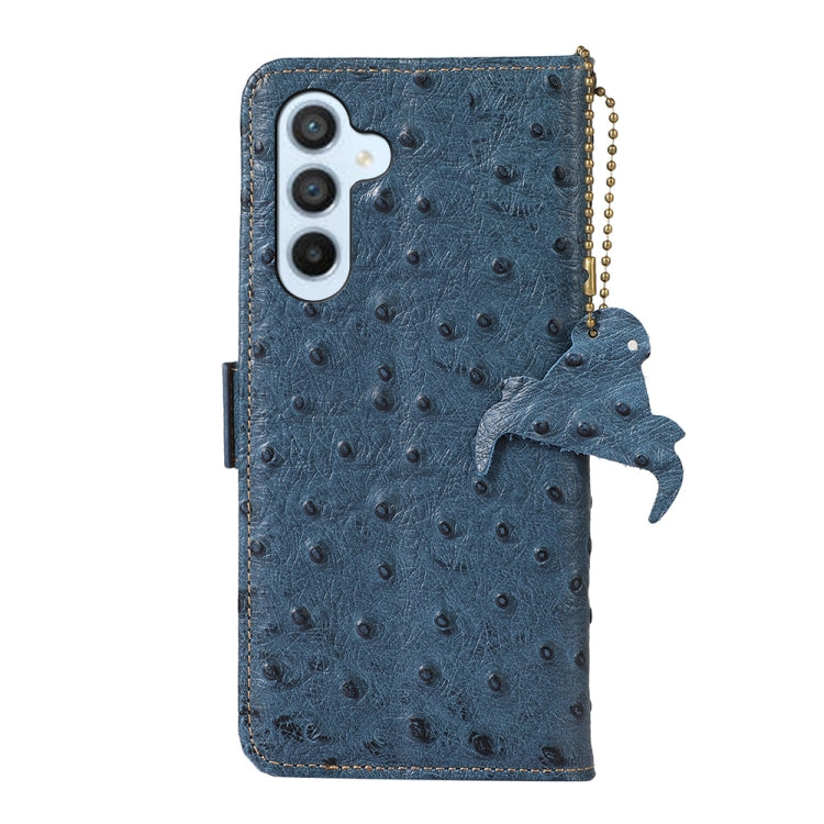 For Samsung Galaxy A14 5G / A14 4G Ostrich Pattern Genuine Leather RFID Phone Case(Blue) - Galaxy Phone Cases by buy2fix | Online Shopping UK | buy2fix