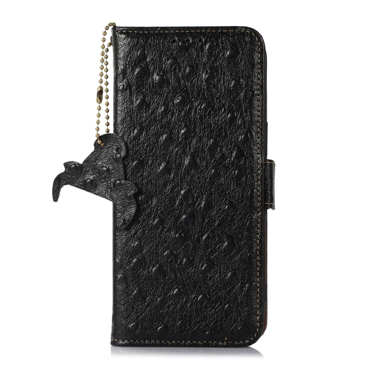 For Samsung Galaxy A24 4G / A25 5G Ostrich Pattern Genuine Leather RFID Phone Case(Black) - Galaxy Phone Cases by buy2fix | Online Shopping UK | buy2fix